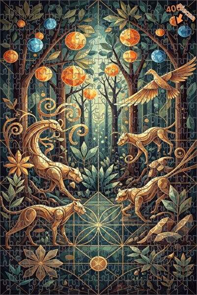 Teona Ahşap لغز خشبي ذو طبقتين من سلسلة فهد الغابة الذهبية، 400 قطعة، 35×35