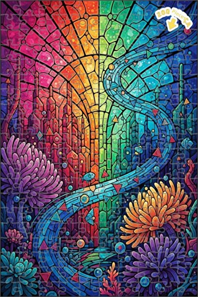 Teona Ahşap لغز خشبي مزدوج الطبقات بتصميم نهر قوس قزح من الزجاج المزخرف بالفس...