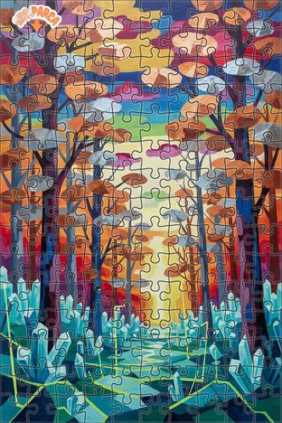 Teona Ahşap Mysterious Crystal Forest Oil Painting Look Double-Deck Framed Wo...