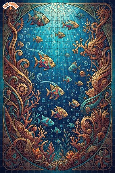 Teona Ahşap لغز خشبي مؤطر من طبقتين على شكل أسماك على طراز آرت نوفو 500 قطعة ...