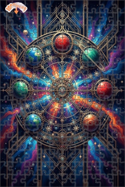 Teona Ahşap Universal Cosmic Wheel Double Layer Framed Wooden Puzzle 150 Piec...