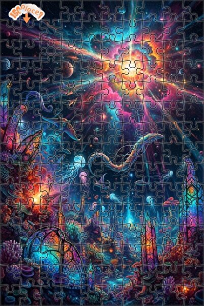 Teona Ahşap Galactic Dream Submarine City Oil Painting Look Double Layer Fram...