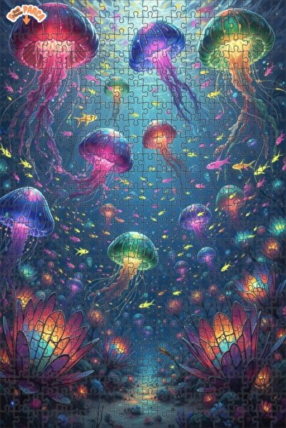 Teona Ahşap Magical Undersea Glow Oil Painting Look Double Layer Framed Woode...