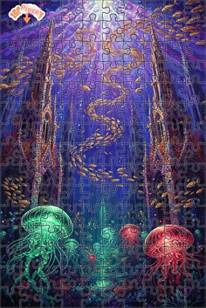 Teona Ahşap لوحة زيتية للكاتدرائية القوطية تحت البحر، لغز خشبي مؤطر ذو طابقين...