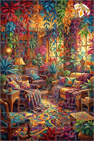 Teona Ahşap لغز خشبي مؤطر بطبقتين بمظهر لوحة زيتية لصالة حديقة بوهيمية 50 قطع...