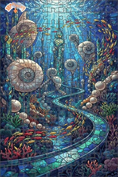 Teona Ahşap Magic Sea City Mosaic Art Wooden Puzzle Double Layer Framed Woode...