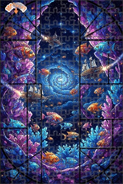 Teona Ahşap Undersea Ship Travel Glass Mosaic Double-Decker Framed Wooden Puz...