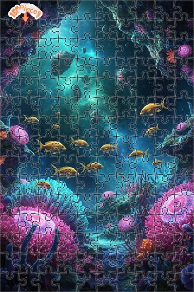 Teona Ahşap Fish and Colorful Corals Floating in the Space Sea Oil Painting L...