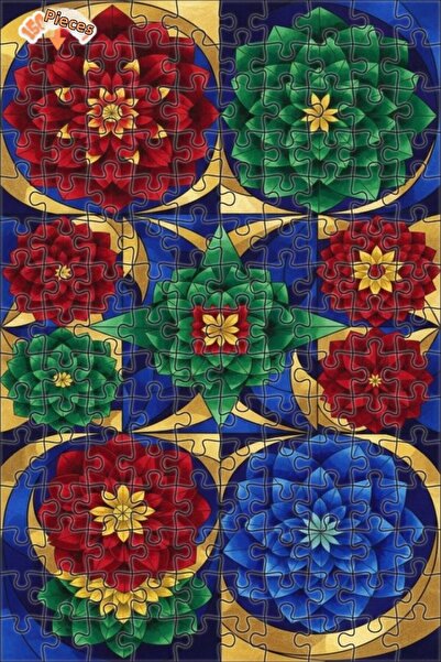 Teona Ahşap Magical Flower Pattern Watercolor Look Modern Double-Layered Fram...