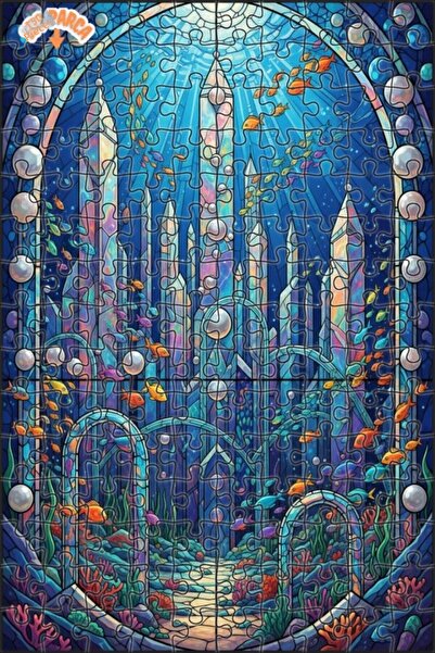 Teona Ahşap Atlantis Transparent Crystal City Watercolor Look Wooden Puzzle 1...