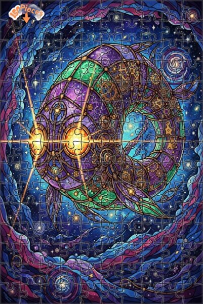 Teona Ahşap Steamy Fish Galactic Dreams Stained Glass Art Double Layer Framed...