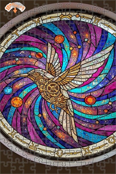 Teona Ahşap Infinity Hummingbird Steampunk Art Double Layer Framed Wooden Puz...