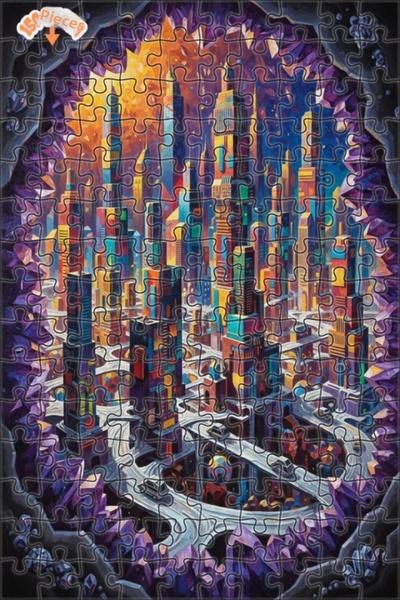 Teona Ahşap Crystal City Chaos Journey Oil Painting Lookalike Double-Decker F...