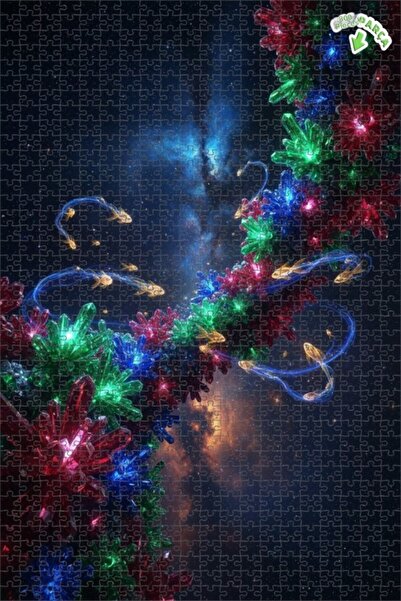 Teona Ahşap لغز خشبي على شكل أسماك كوزميك كريستال، ذو طبقتين، 800 قطعة، 70x50 سم