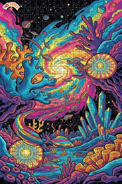 Teona Ahşap Colorful Undersea Crystal World Oil Painting Double-Layer Framed ...