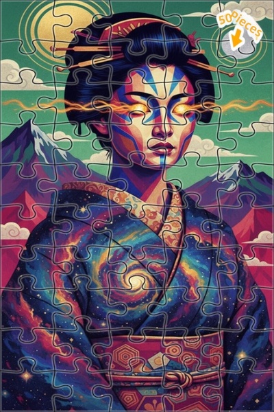 Teona Ahşap لوحة زيتية لشخصية جيشا فضائية ذات مظهر فني حديث، أحجية خشبية مؤطر...