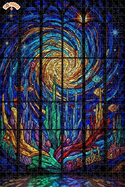 Teona Ahşap Ocean Swirl Magical Scene Double-Layer Framed Wooden Puzzle 500 P...