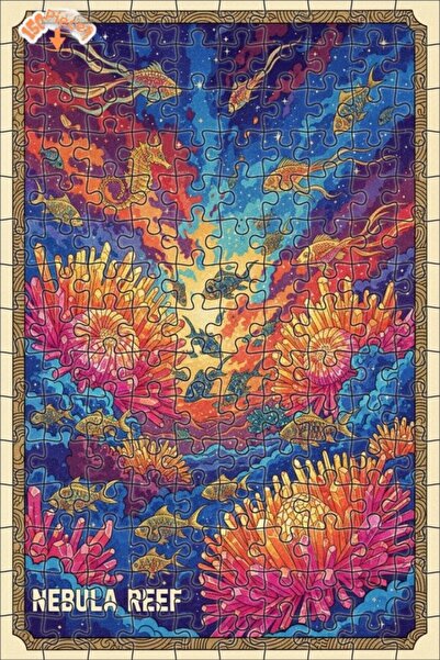 Teona Ahşap Nebula Reef Oil Painting Look Modern Art Double Layer Framed Wood...