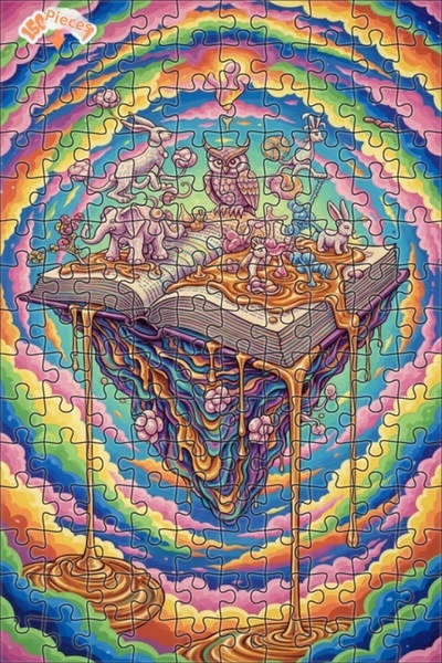 Teona Ahşap Dream World Book with Unicorn and Elephant Colorful Double-Layere...