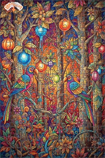 Teona Ahşap لغز خشبي مؤطر بطبقتين على شكل غابة الببغاوات الملونة بتأثيرات الأ...