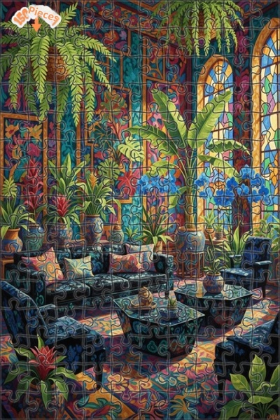 Teona Ahşap Tropik Garden Hall Oil Painting Double-Layer Framed Wooden Puzzle...