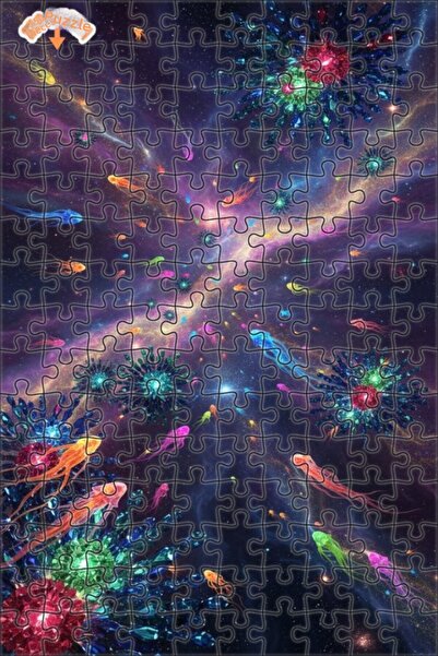 Teona Ahşap Space Jellyfish Crystal-Looking Digital Art Double-Layer Framed W...