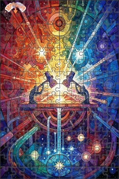 Teona Ahşap Symphony of Creation Stained Glass Look Double Layer Framed Woode...