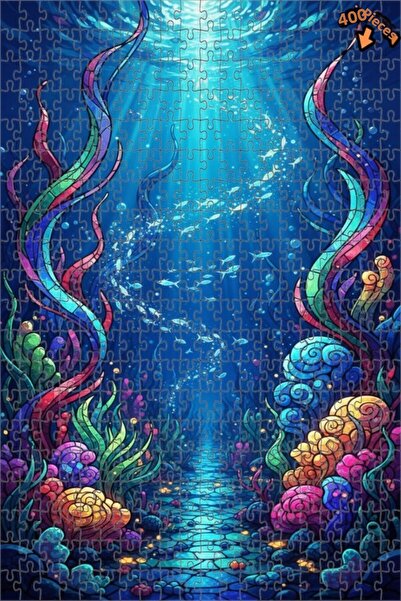 Teona Ahşap لغز خشبي ملون بتصميم مسار تحت البحر مع زجاج فسيفسائي فني وإطار مز...