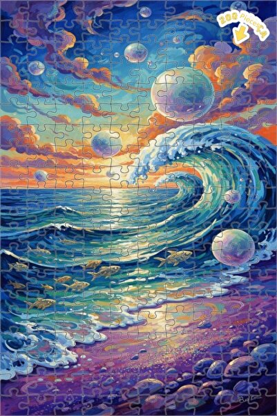 Teona Ahşap لغز خشبي بإطار مزدوج الطبقات بتصميم أمواج رائعة وحشد أسماك، 200 ق...