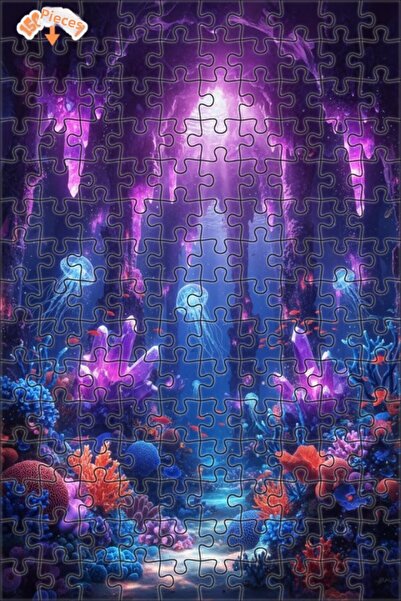 Teona Ahşap Mysterious Crystal Cave Undersea Scenery Double-Layered Framed Wo...