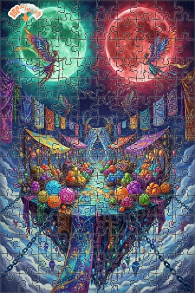 Teona Ahşap ألغاز خشبية مؤطرة ذات طابقين بتصميم لوحة زيتية لقصص السوق الطائر ...