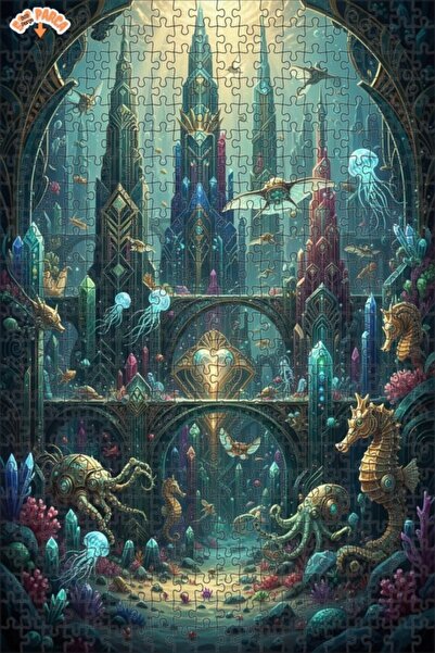 Teona Ahşap Atlantis Crystal City Art Puzzle 500 Pieces 50X30
