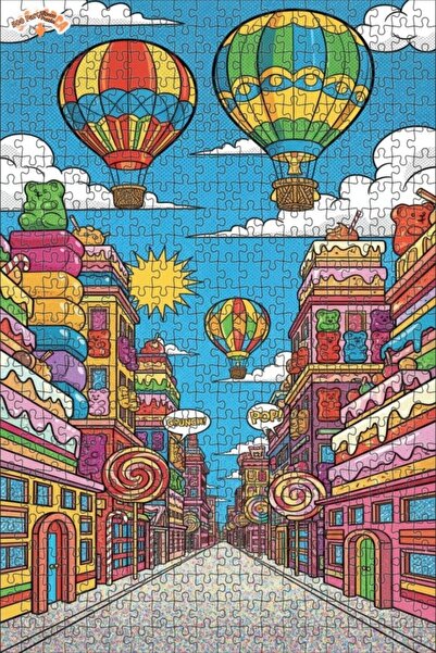 Teona Ahşap Candy City Balloon Ride Double Layer Framed Wooden Puzzle 500 Pie...