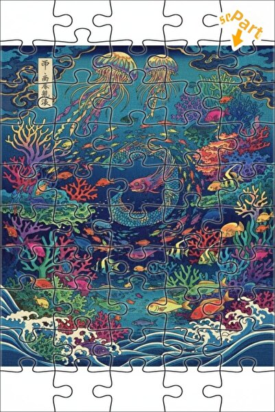 Teona Ahşap لغز خشبي على شكل تنين تحت الماء وقناديل البحر بتصميم لوحة زيتية 5...