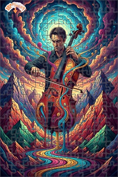 Teona Ahşap Man Playing Cello in Dreamlike Colors Oil Painting Double-Layer F...