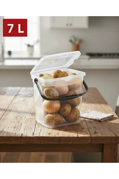 Alkanev صندوق تخزين طعام بولي تايم بغطاء وأكمام شفافة (7 لتر)