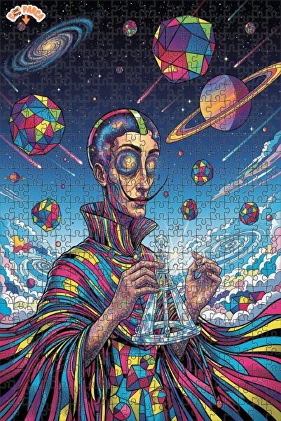 Teona Ahşap Surrealist Space Watcher Colorful Geometry Art Double-Decker Fram...
