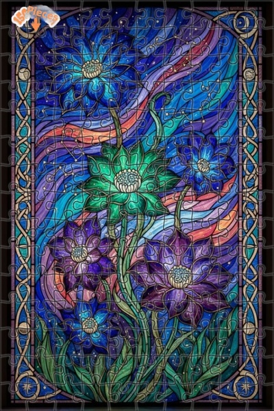 Teona Ahşap Celestial Flowers Oil Painting Look Double Layer Framed Wooden Pu...