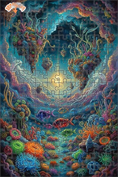 Teona Ahşap Mysterious Ocean Dream Oil Painting Look Double Layer Framed Wood...