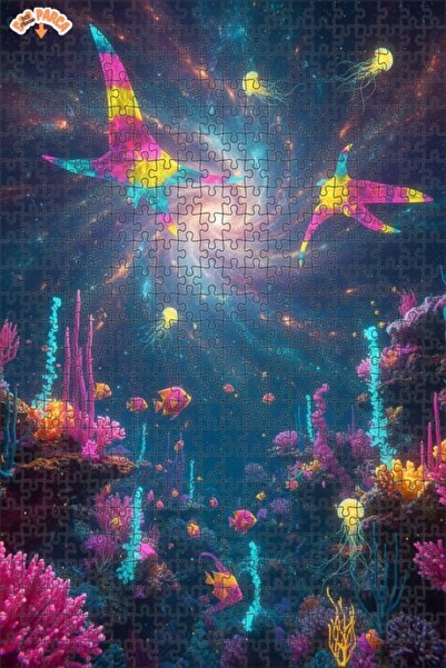 Teona Ahşap Colorful Galaxy Undersea Creatures Double Layer Framed Wooden Puz...