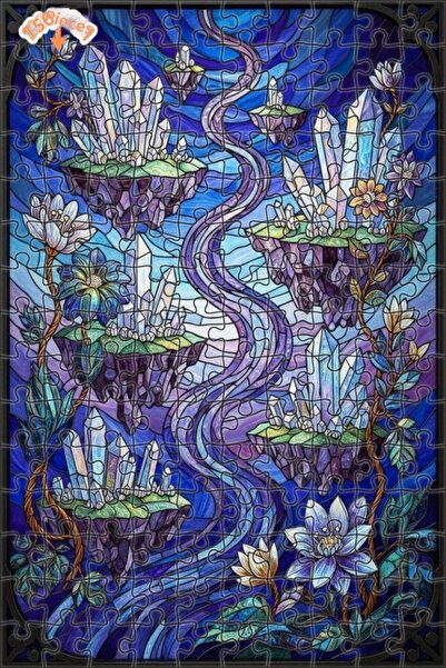 Teona Ahşap Crystal Island River View Laser Cut Double Layer Framed Wooden Pu...