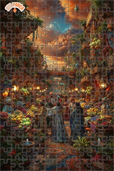 Teona Ahşap لغز خشبي بإطار ذو طابقين بمظهر لوحة زيتية لسوق الشرق الخيالي 150 ...