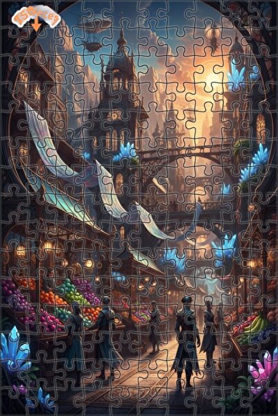 Teona Ahşap لغز خشبي بإطار ذو طابقين بمظهر لوحة زيتية لسوق مدينة البخار 150 ق...