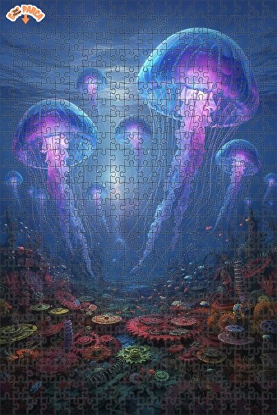Teona Ahşap Magical Jellyfish Steampunk Forest Double Layer Framed Wooden Puz...