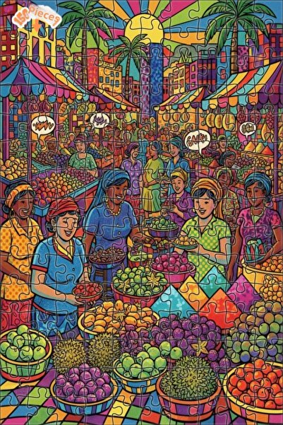 Teona Ahşap لغز خشبي على شكل ساحة سوق نابضة بالحياة، لغز خشبي مؤطر بطبقتين، 1...