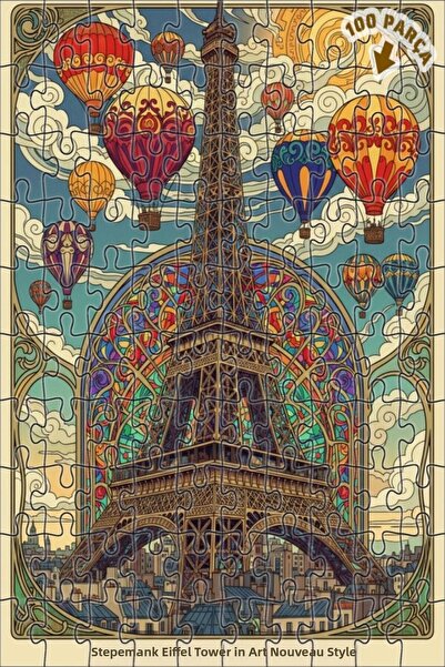 Teona Ahşap لغز خشبي مؤطر ذو طابقين على شكل برج إيفل من طراز آرت نوفو، 100 قط...