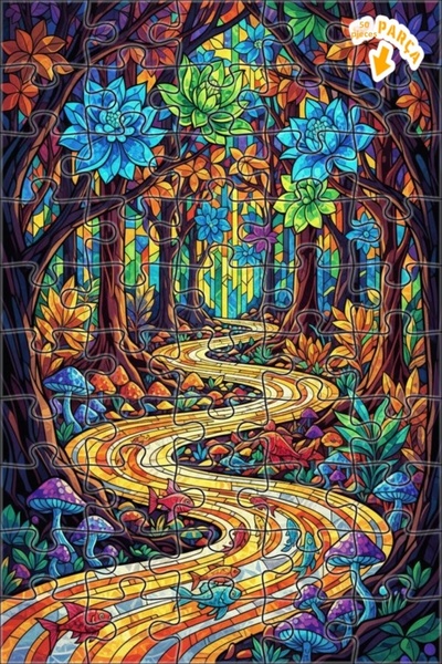 Teona Ahşap لغز خشبي بمظهر فسيفساء زجاجي من الغابة السحرية 50 قطعة 15x25