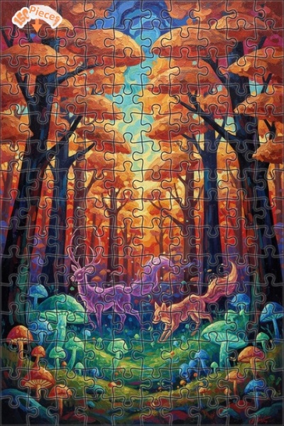 Teona Ahşap Mysterious Forest Colors Oil Painting Look Double Layer Framed Wo...