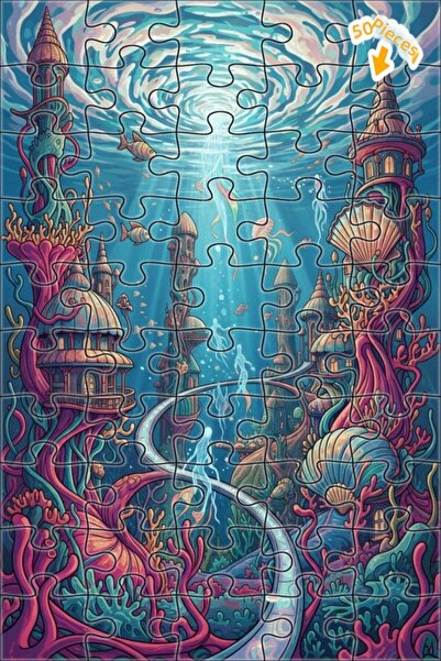 Teona Ahşap لغز خشبي على شكل مدينة غامضة تحت البحر، لغز خشبي مؤطر بطبقتين 50 ...