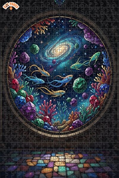 Teona Ahşap لغز خشبي مؤطر من طبقتين بتصميم فني تحت الماء من جالاكسي فيش كريست...